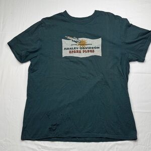 Harley-Davidson Men's Dark Teal Tee size XL rugged distressed grunge HOLES STAIN